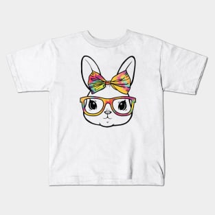 Cute Bunny Face Leopard Glasses Easter Kids T-Shirt